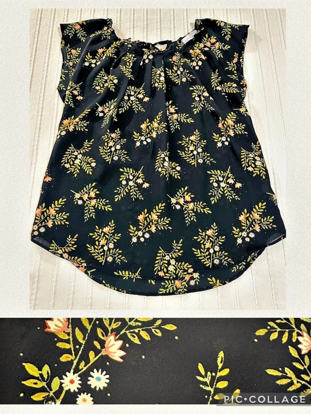 LC Lauren Conrad Floral Blouse in Black Yellow Green